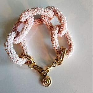 Graziano Soft Pink Glass Seed Beaded Chain Link Bracelet